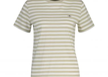 Gant γυναικείο T-shirt με ριγέ σχέδιο και κεντημένο λογότυπο Regular Fit - 4200564 Μπεζ - GANT - 