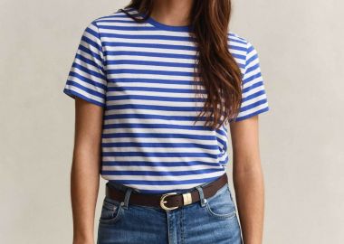 Gant γυναικείο T-shirt με ριγέ σχέδιο και κεντημένο λογότυπο Regular Fit - 4200564 Μπλε - GANT - 