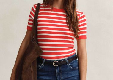 Gant γυναικείο T-shirt ribbed με ριγέ σχέδιο Slim Fit - 4201493 Κοραλί - GANT - 