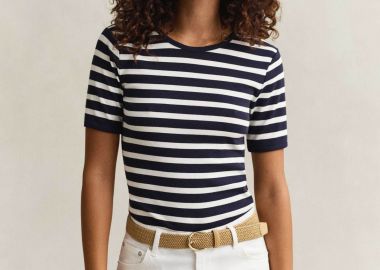 Gant γυναικείο T-shirt ribbed με ριγέ σχέδιο Slim Fit - 4201493 Μπλε Σκούρο - GANT - 