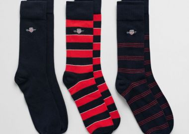 Gant Shield Tie Stripe Socks Gift Box 3-Pack Ανδρικές Κάλτσες 9960316 Κόκκινο - Gant - 