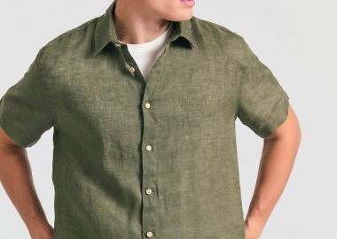 Garment dyed κοντομάνικο λινό πουκάμισο - The essentials - FUNKY BUDDHA - 