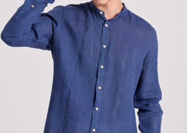 Garment dyed λινό πουκάμισο με λαιμό mao - FUNKY BUDDHA - 