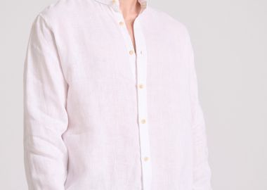 Garment dyed λινό πουκάμισο με λαιμό mao - FUNKY BUDDHA - 