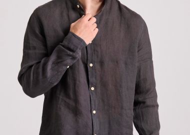 Garment dyed λινό πουκάμισο με λαιμό mao - FUNKY BUDDHA - 