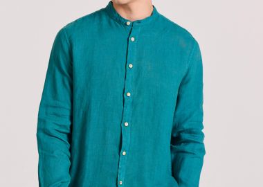 Garment dyed λινό πουκάμισο με λαιμό mao - FUNKY BUDDHA - 