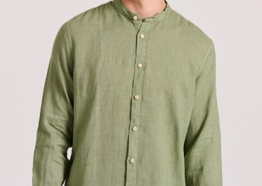 Garment dyed λινό πουκάμισο με λαιμό mao - FUNKY BUDDHA - 