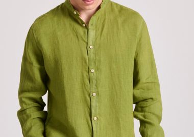 Garment dyed λινό πουκάμισο με λαιμό mao - FUNKY BUDDHA - 