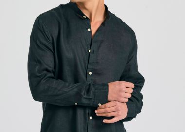 Garment dyed λινό πουκάμισο με λαιμό mao - FUNKY BUDDHA - 
