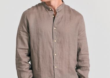 Garment dyed λινό πουκάμισο με λαιμό mao - FUNKY BUDDHA - 