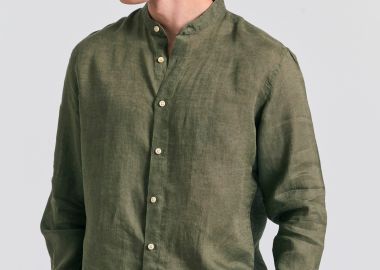 Garment dyed λινό πουκάμισο με λαιμό mao - FUNKY BUDDHA - 
