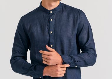 Garment dyed λινό πουκάμισο με λαιμό mao - FUNKY BUDDHA - 