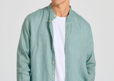 Garment dyed λινό πουκάμισο με λαιμό mao - FUNKY BUDDHA - 