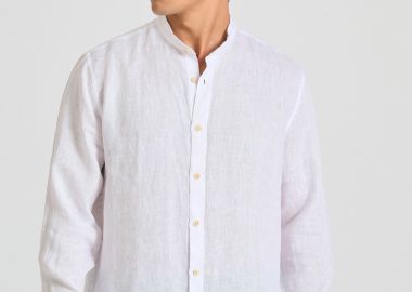 Garment dyed λινό πουκάμισο με λαιμό mao - FUNKY BUDDHA - 