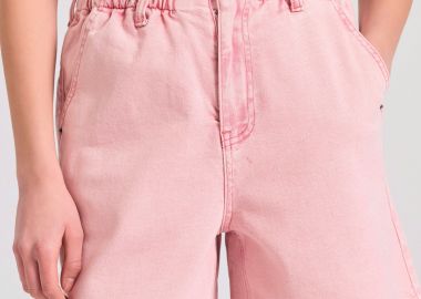 Garment dyed τζιν σορτς με βολάν στη μέση - FUNKY BUDDHA - 