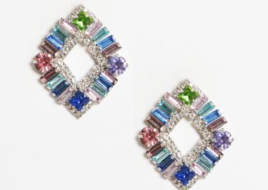 Γεωμετρικά σκουλαρίκια με πολύχρωμα κρύσταλλα - MAT FASHION - 