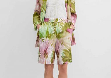 Gerry Weber γυναικεία λινή βερμούδα με floral print Loose Straight Cut - N67203630040 Πράσινο - GERRY WEBER - 
