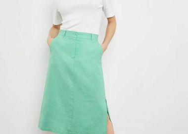 Gerry Weber γυναικεία midi φούστα από λινάρι με άνοιγμα στο πλάι A-line - 211005-66225 Πράσινο - GERRY WEBER - 