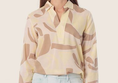 Gerry Weber γυναικεία μπλούζα με γιακά και all-over print Loose Straight Cut - N60478358038 Μπεζ - GERRY WEBER - 