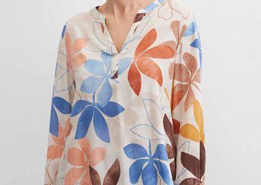 Gerry Weber γυναικεία μπλούζα με V και floral print - N61019393046 Μπεζ - GERRY WEBER - 