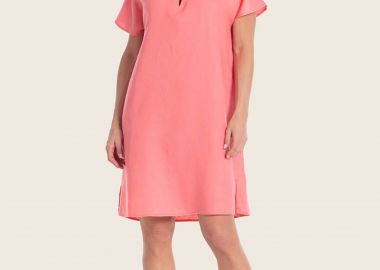 Gerry Weber γυναικείο λινό midi φόρεμα με V A-line - N68642181042 Κοραλί - GERRY WEBER - 