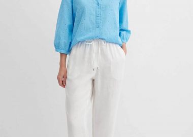 Gerry Weber γυναικείο λινό παντελόνι cropped με ελαστική μέση - N67166102040 Λευκό - GERRY WEBER - 