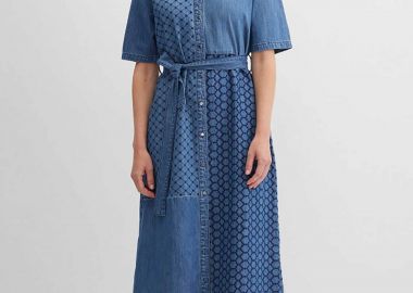 Gerry Weber γυναικείο midi φόρεμα denim σεμιζιέ με κεντημένο γεωμετρικό σχέδιο - N68654396042 Denim Blue - GERRY WEBER - 