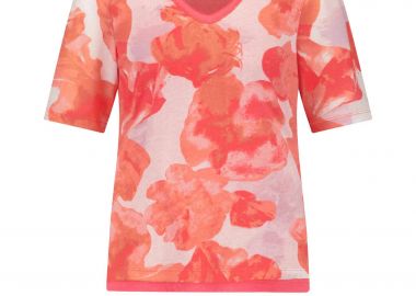 Gerry Weber γυναικείο T-shirt με all-over floral print και V - 570356-35060 Πορτοκαλί - GERRY WEBER - 