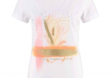Gerry Weber γυναικείο T-shirt με print και μεταλλικές ίνες - 570345-35010 Λευκό - GERRY WEBER - 