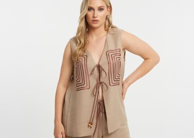 Γιλέκο με λινό και maze κέντημα - MAT FASHION - 