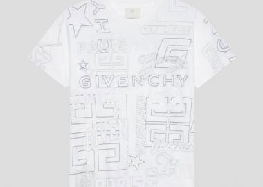 GIVENCHY Ανδρικό Λευκό Oversized Logo Tee With Logo All over - GIVENCHY - 