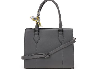 Γκρι τσάντα ώμου με διακοσμητικό μαντήλι ΓΚΡΙ - Tsoukalas - 