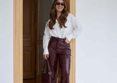 Gloria γυναικείο κροκό παντελόνι μπορντό μαύρο - SOU - 