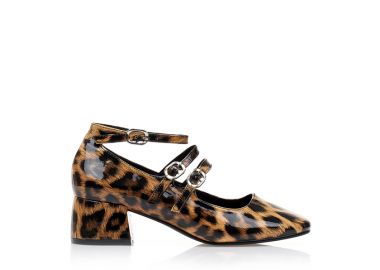 Γόβες animal print λουστρίνι με ρυθμιζόμενα λουράκια ΛΕΟΠΑΡ - Tsoukalas - 