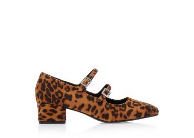 Γόβες animal print σουέτ με διπλή μπαρέτα και στρας ΛΕΟΠΑΡ - Tsoukalas - 