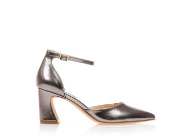 Γόβες ανθρακί δερματίνη με ιδιαίτερο τακούνι μυτερές ΑΤΣΑΛΙ - Tsoukalas - 