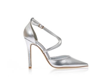 Γόβες ασημί δερματίνη με χιαστί λουράκια μυτερές ΑΣΗΜΙ - Tsoukalas - 