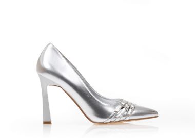 Γόβες ασημί δερματίνη με διακοσμητικά λουράκια ΑΣΗΜΙ - Tsoukalas - 