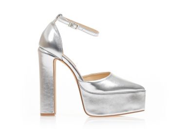 Γόβες ασημί δερματίνη με φιάπα μυτερές ΑΣΗΜΙ - Tsoukalas - 