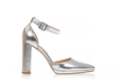 Γόβες ασημί δερματίνη με λουράκι στον αστράγαλο μυτερές ΑΣΗΜΙ - Tsoukalas - 