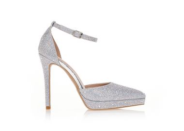 Γόβες ασημί με στρας και λεπτό τακούνι ΑΣΗΜΙ - Tsoukalas - 