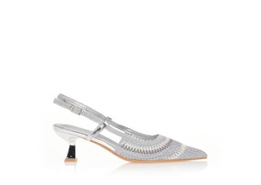 Γόβες ασημί πλεκτές με χαμηλό τακούνι ΑΣΗΜΙ - Tsoukalas - 