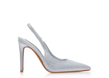 Γόβες ασημί σατέν με στρας μυτερές ΑΣΗΜΙ - Tsoukalas - 