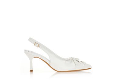 Γόβες άσπρες με δετό φιόγκο ΛΕΥΚΟ - Tsoukalas - 