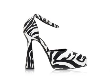 Γόβες ασπρόμαυρες animal print μυτερές με ιδιαίτερο τακούνι ΖΕΒΡΑ - Tsoukalas - 