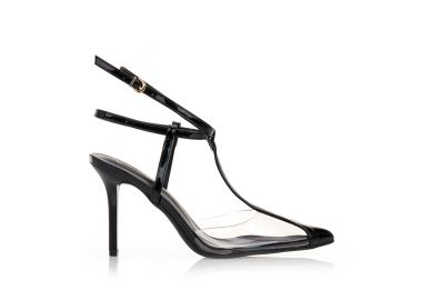 Γόβες black με διαφάνεια και λουράκια ΜΑΥΡΟ - Tsoukalas - 