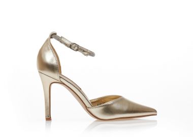Γόβες χρυσές λουστρίνι με λουράκι από στρας μυτερές ΧΡΥΣΟ - Tsoukalas - 