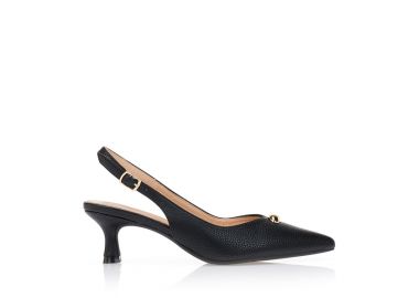 Γόβες δερματίνη ανάγλυφες με οβάλ μεταλλική λεπτομέρεια ΜΑΥΡΟ - Tsoukalas - 