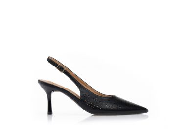 Γόβες δερματίνη με διάτρητο σχέδιο ΜΑΥΡΟ - Tsoukalas - 