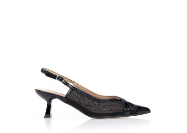 Γόβες διατρητές με λεπτομέρειες δερματίνης ΜΑΥΡΟ - Tsoukalas - 